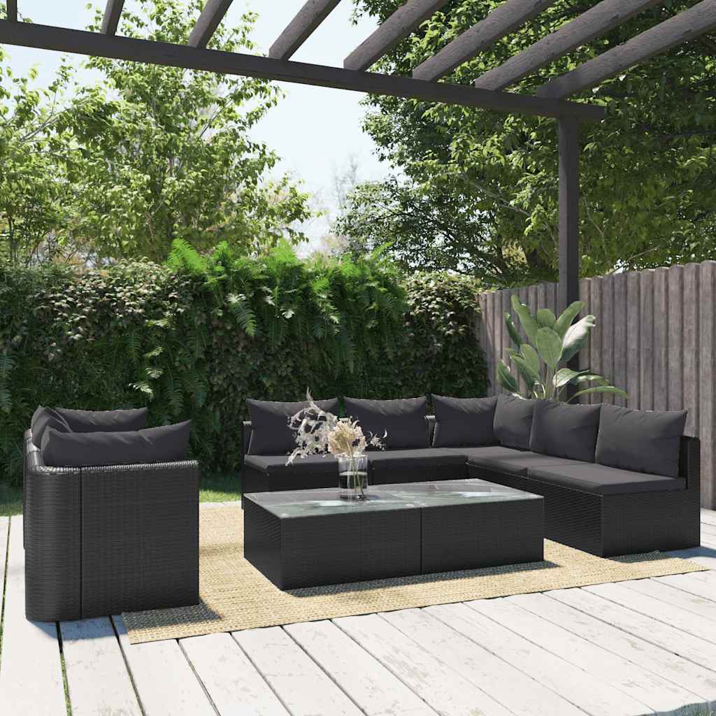 Loungegrupp För Trädgården Med Dynor 9 Delar Konstrotting Svart