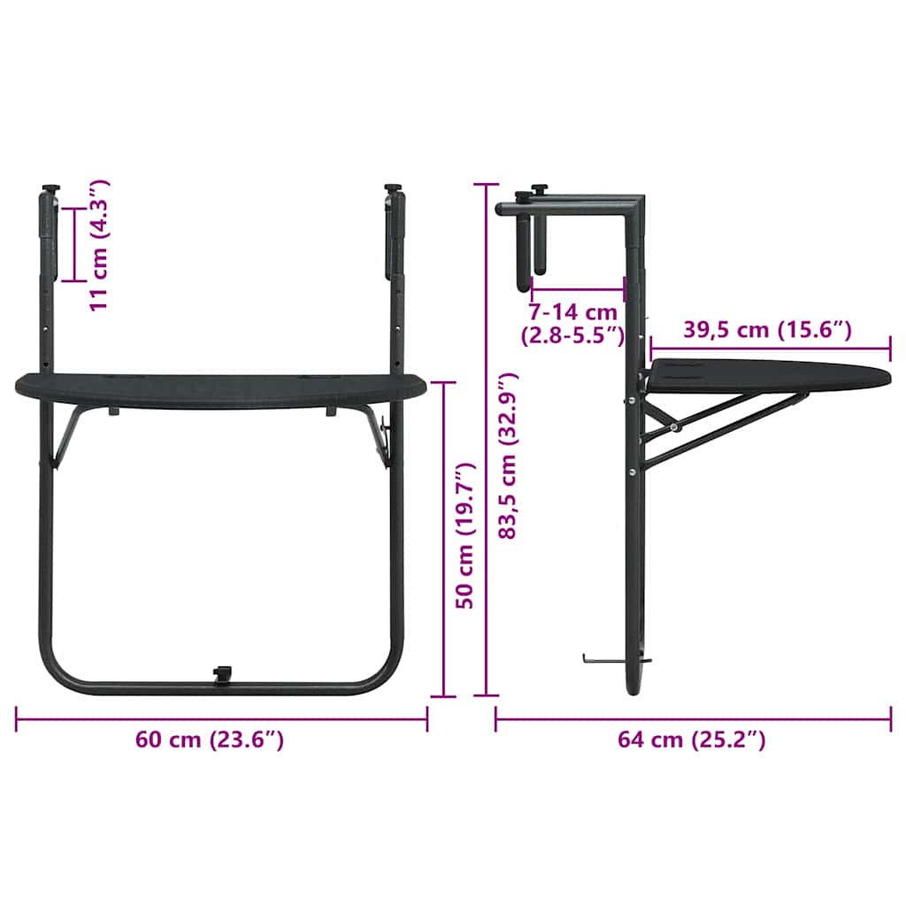 Balkongbord 60X64X83,5 Cm Plast Konstrotting