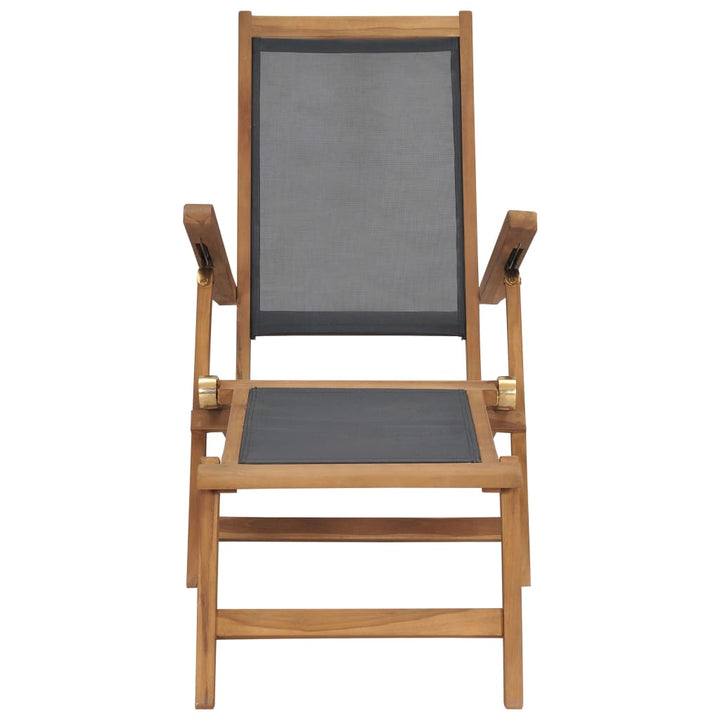 Däckstol Med Fotstöd Massiv Teak Svart