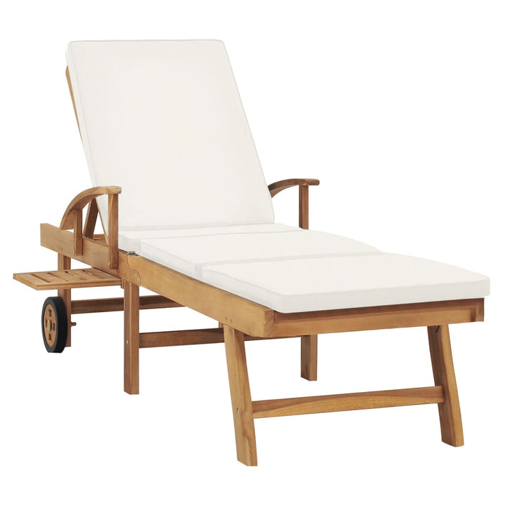Solsäng Med Dyna Massiv Teak Gräddvit