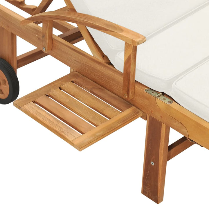 Solsäng Med Dyna Massiv Teak Gräddvit