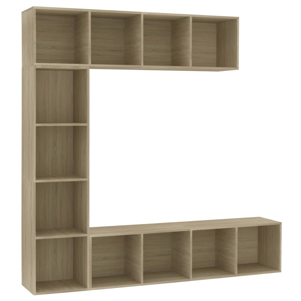 Bokhylla/Tv-Bänk 3 Delar Set Sonoma-Ek 180X30X180 Cm