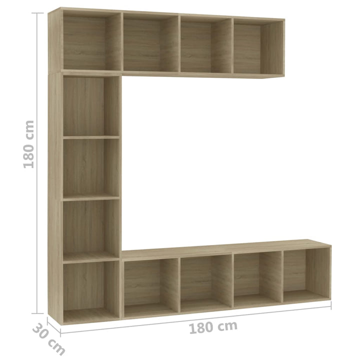 Bokhylla/Tv-Bänk 3 Delar Set Sonoma-Ek 180X30X180 Cm
