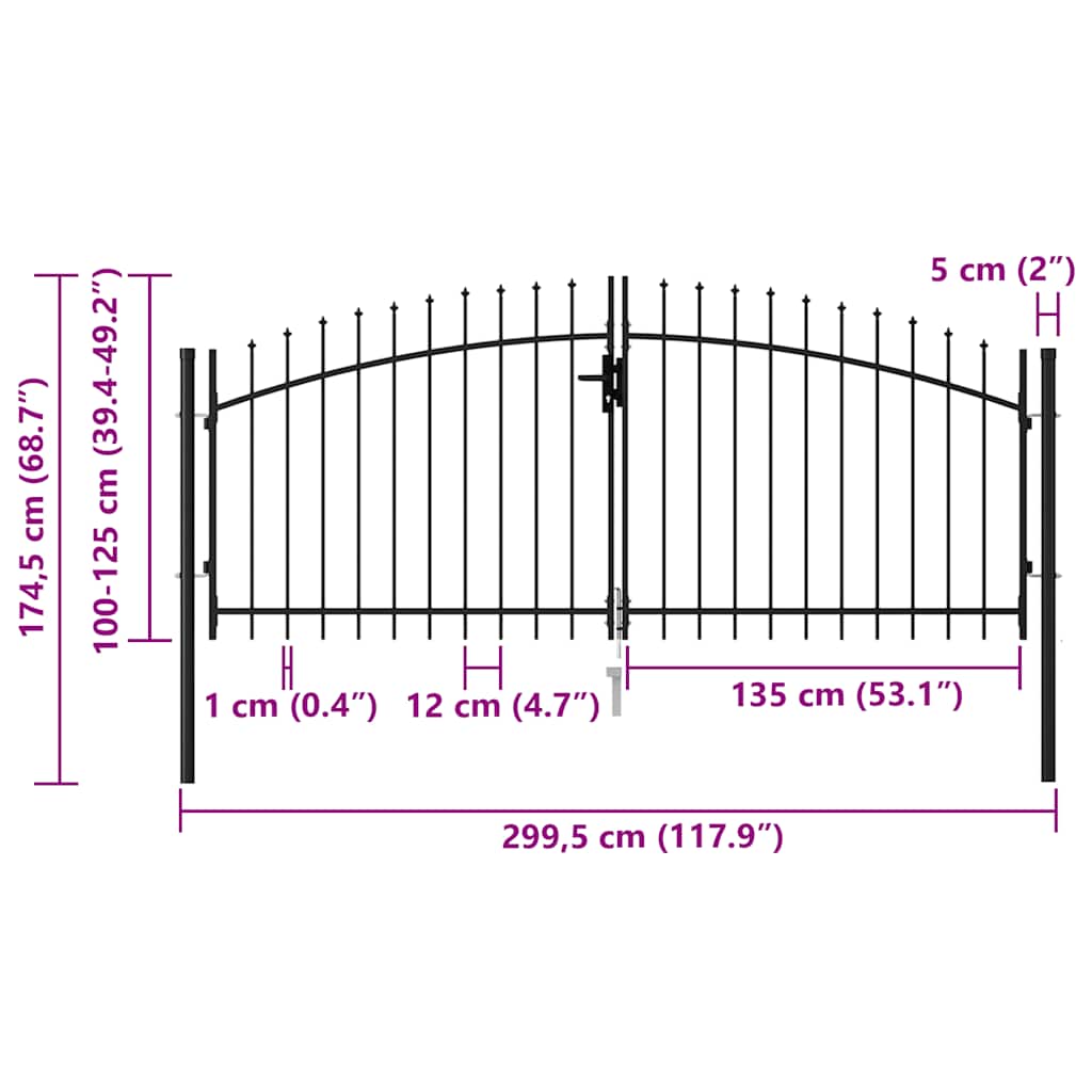 Staketgrind Woerden Dubbeldörr Med Spik 299,5X174,5 Cm