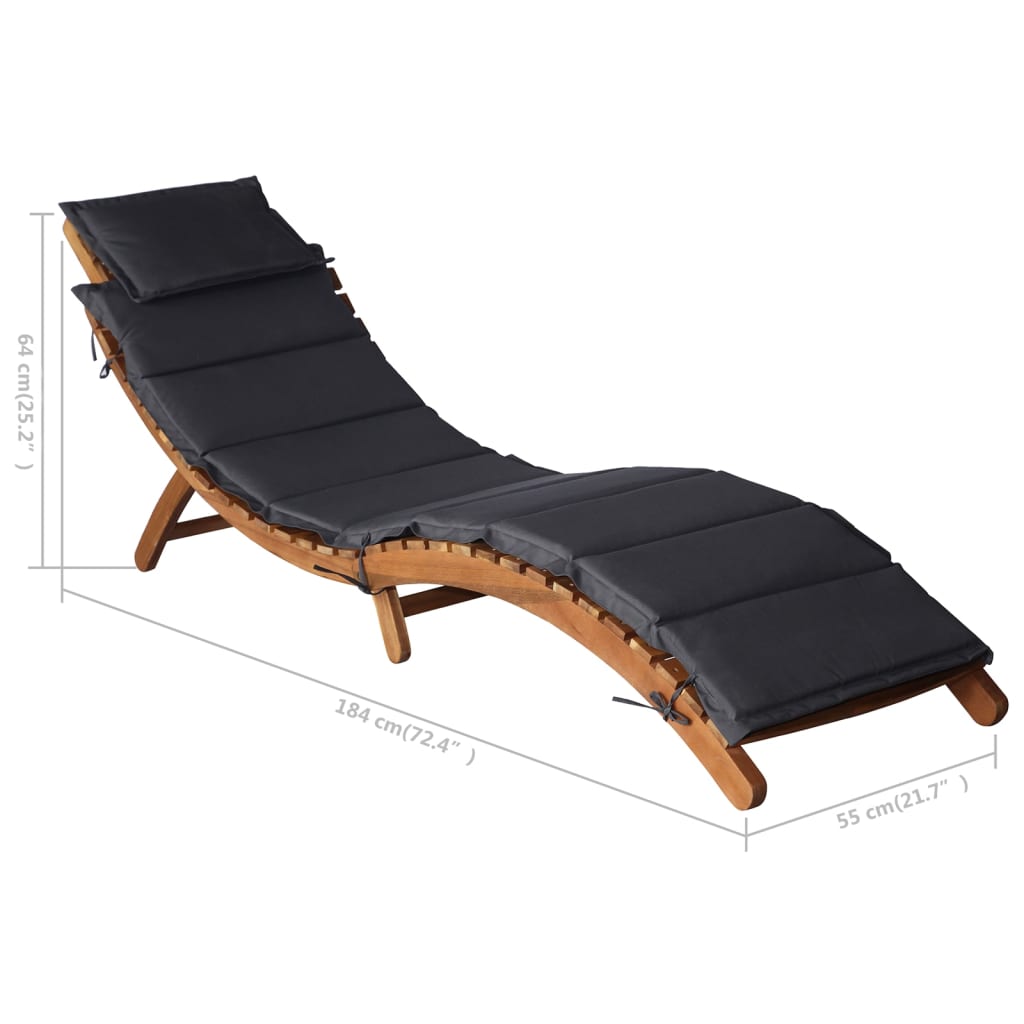 | Solsäng | Med Kudde 55 X 184 X 64Cm Massivt Akaciaträ