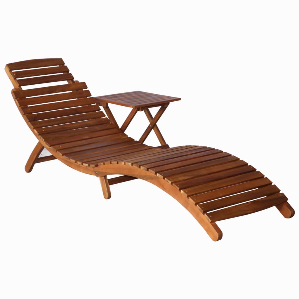 Solsäng Med Bord Massivt Akaciaträ Brun