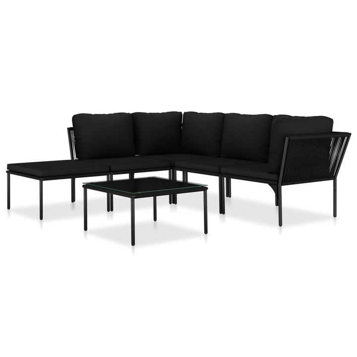 Loungegrupp För Trädgården Med Dynor 6 Delar Svart Pvc