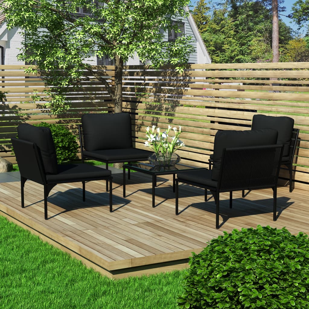Loungegrupp För Trädgården Med Dynor 3 Delar Svart Pvc
