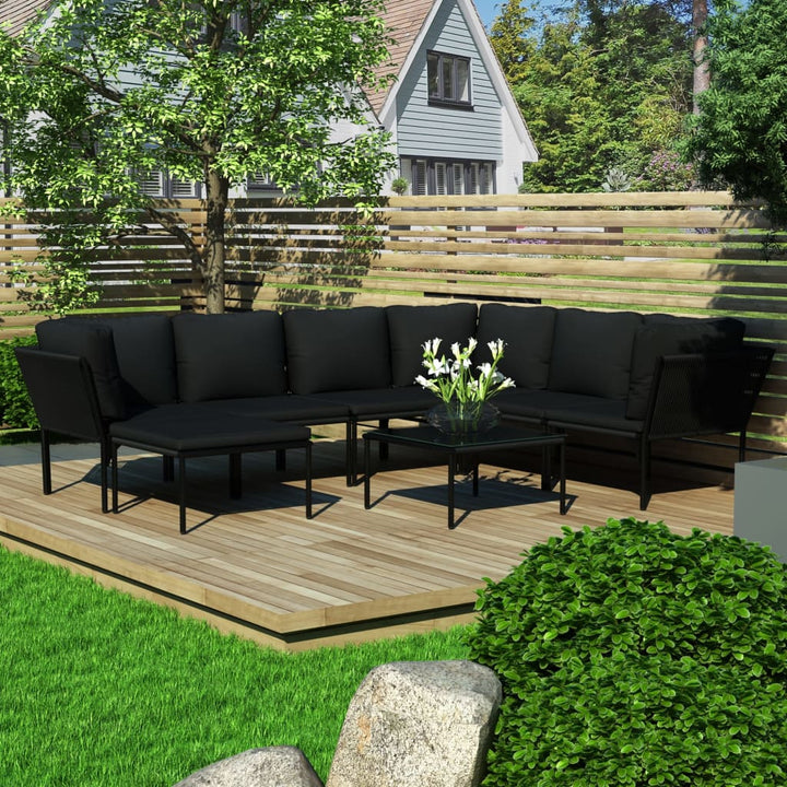 Loungegrupp För Trädgården Med Dynor 6 Delar Svart Pvc