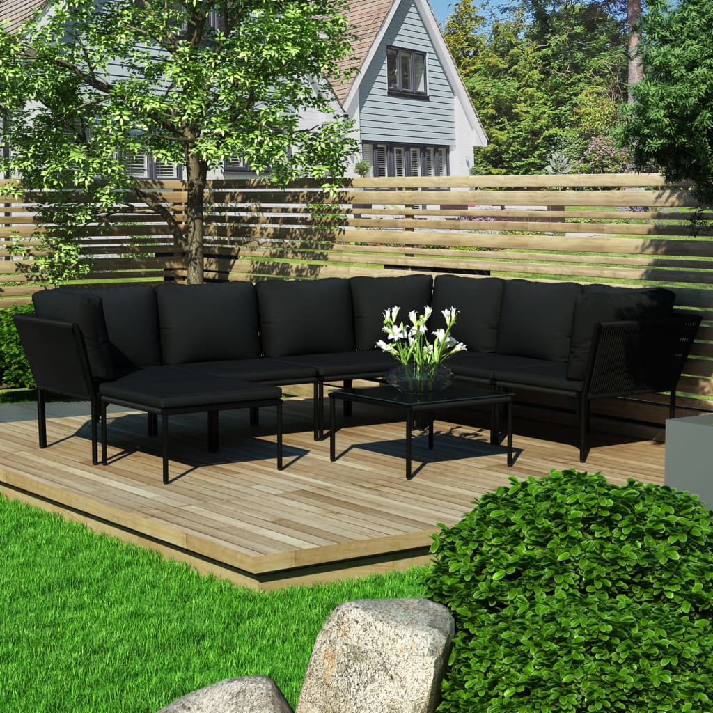 Loungegrupp För Trädgården Med Dynor 3 Delar Svart Pvc