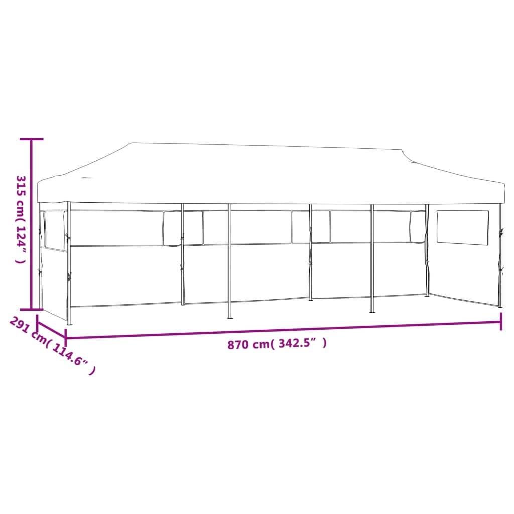 Pop-Up Hopfällbart Partytält Med 5 Sidoväggar 3X9 M Vit