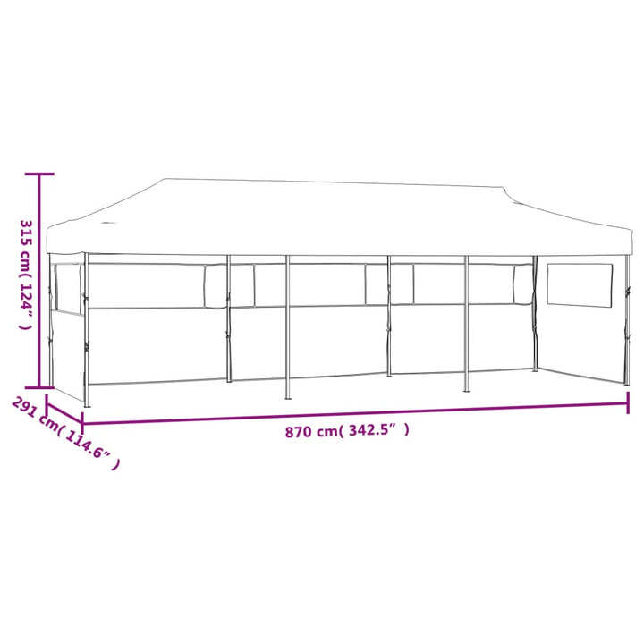 Pop-Up Hopfällbart Partytält Med 5 Sidoväggar 3X9 M Vit