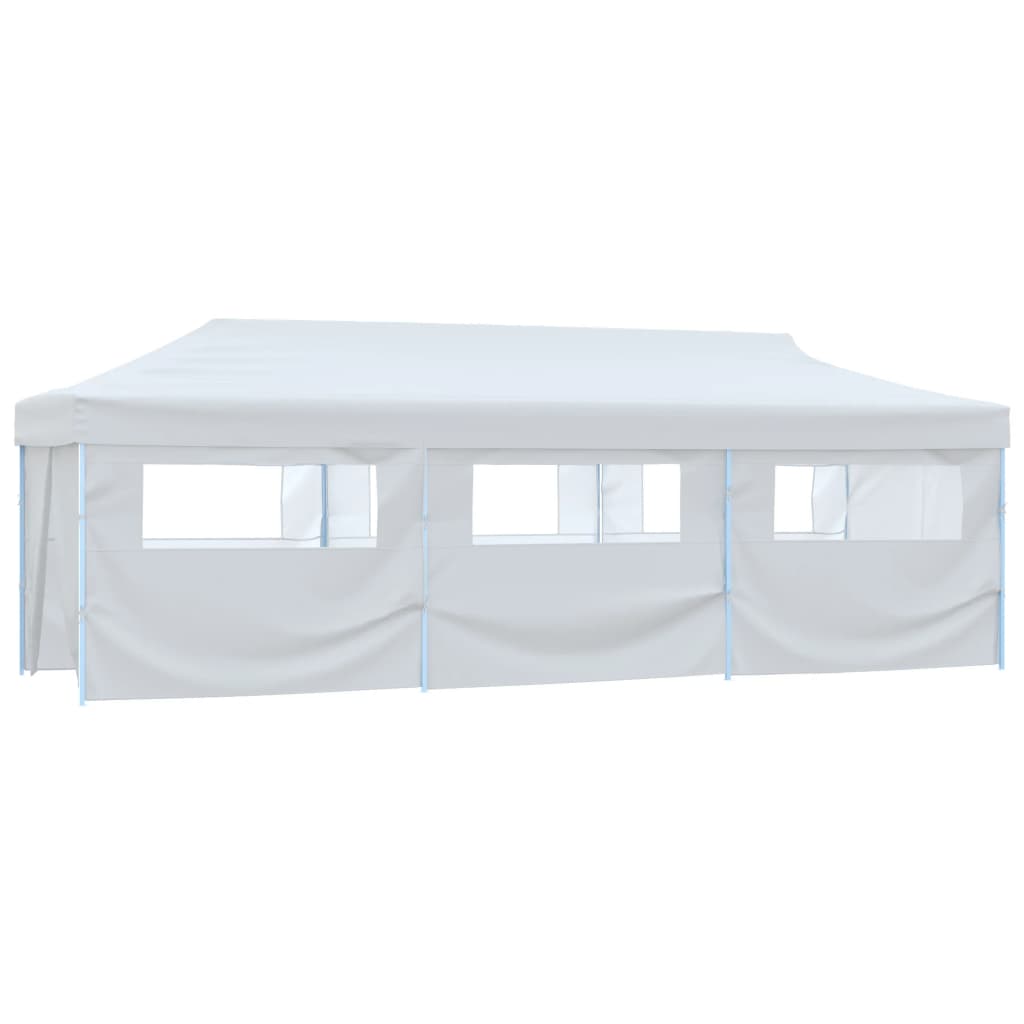 Pop-Up Hopfällbart Partytält Med 8 Sidoväggar 3X9 M Vit