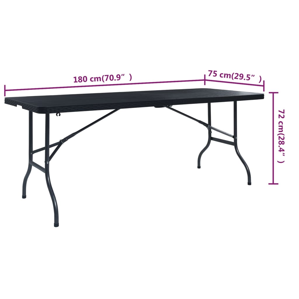 Hopfällbart Trädgårdsbord Svart 180X75X72 Cm Hdpe Konstrotting