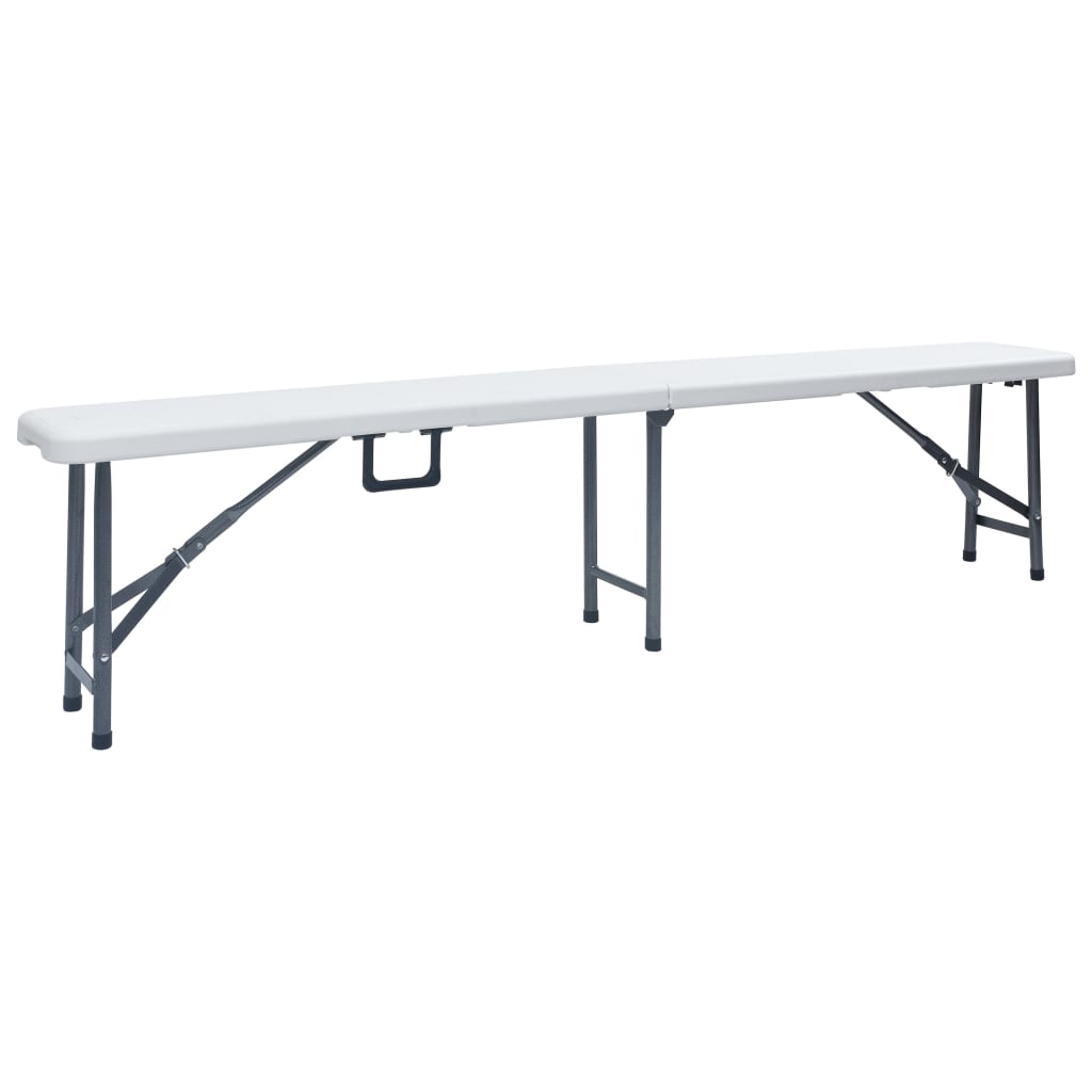 Hopfällbart Trädgårdsbord Med 2 Bänkar 180 Cm Stål Och Hdpe Vit