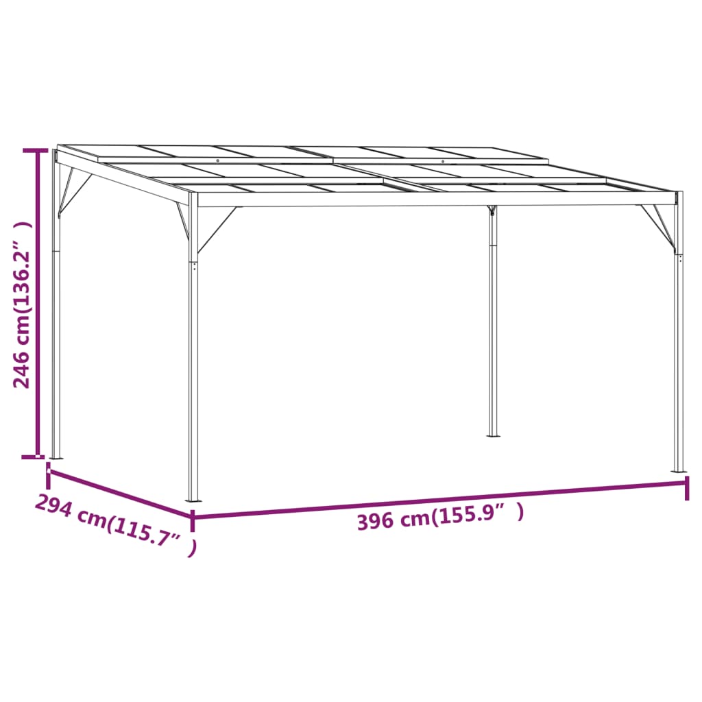 Paviljong Med Tak Antracit 4X3X2,5 M Aluminium Och Stål