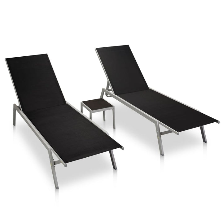 Solsängar 2 St Med Bord Stål Och Textilene Svart