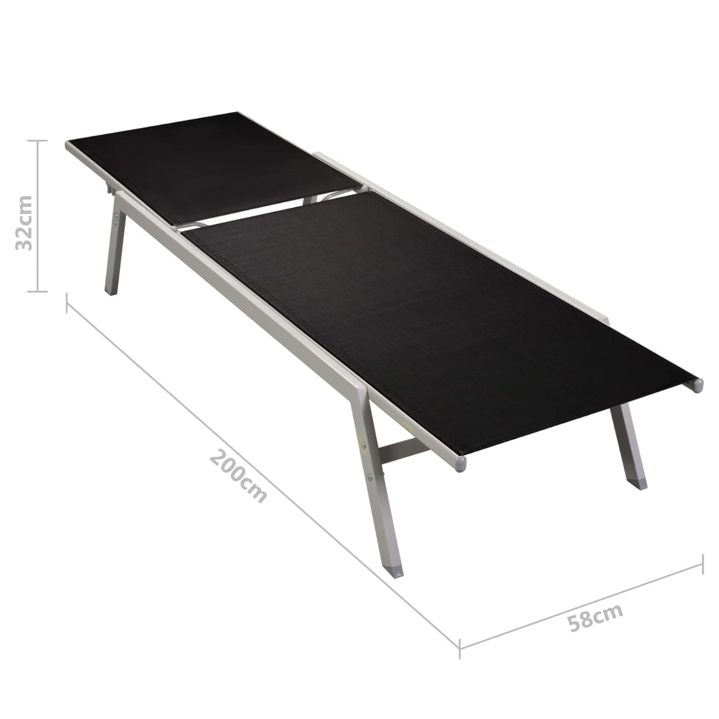 Solsängar 2 St Med Bord Stål Och Textilene Svart