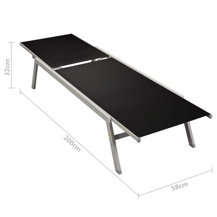 Solsängar 2 St Med Bord Stål Och Textilene Svart