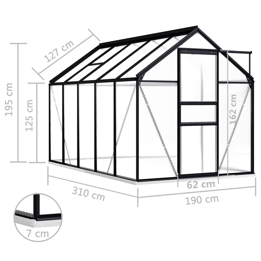 Växthus Med Basram Antracit Aluminium 5,89 M²