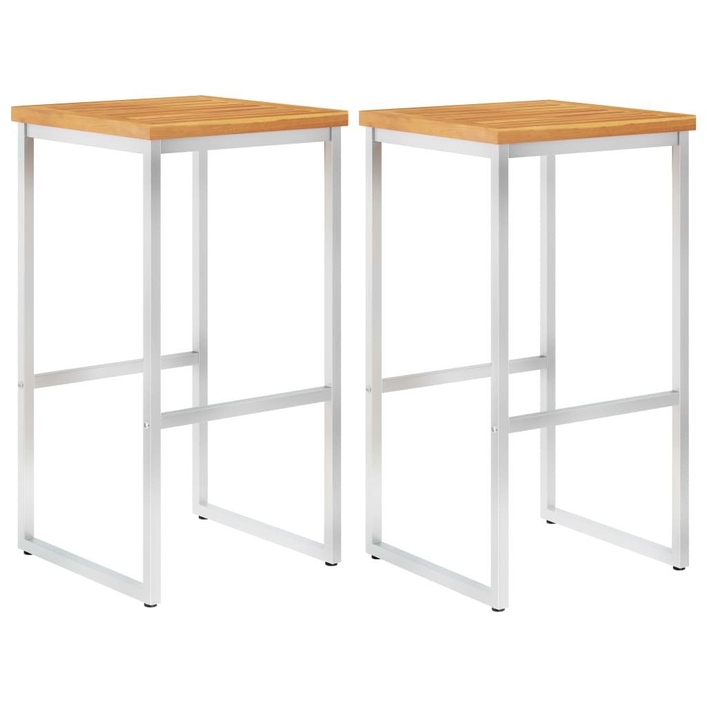 Barstolar 2 St Trä Och Rostfritt Stål