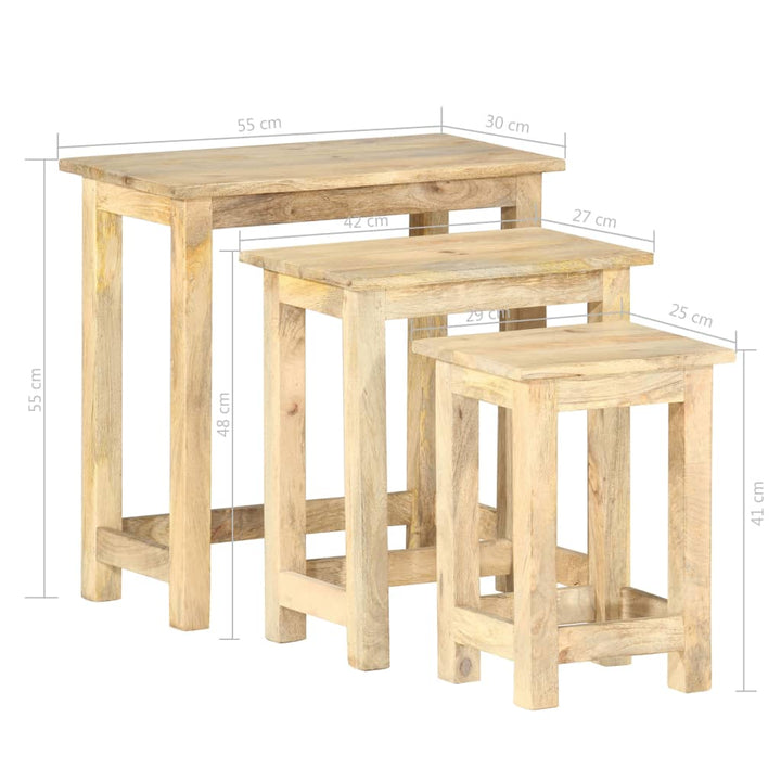 Satsbord 3 St Massivt Mangoträ