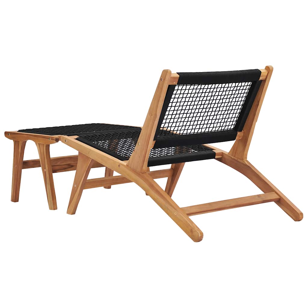Trädgårdsstol Med Fotpall Massiv Teak Och Rep