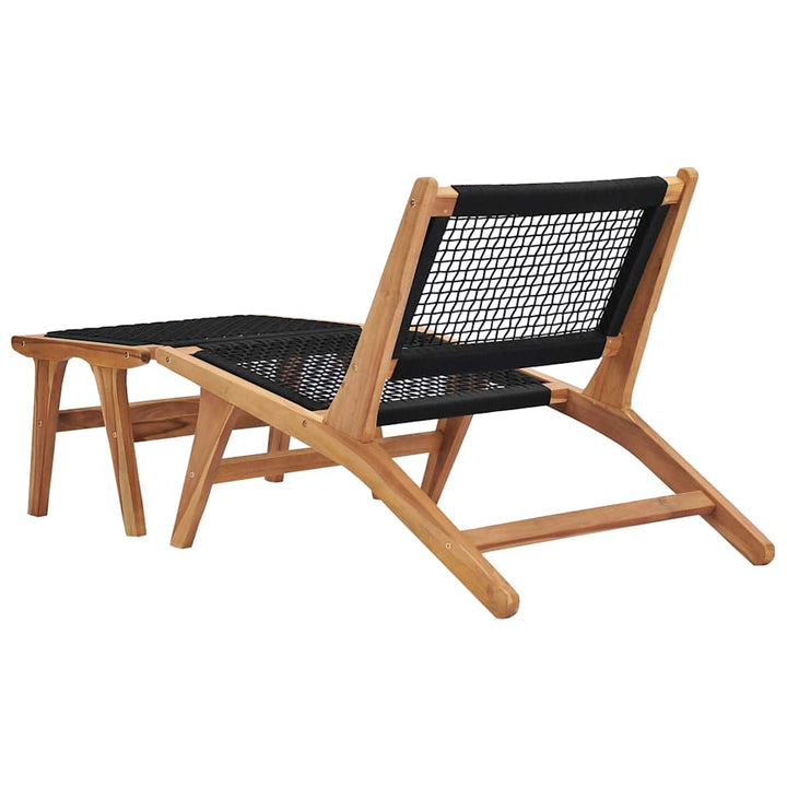 Trädgårdsstol Med Fotpall Massiv Teak Och Rep