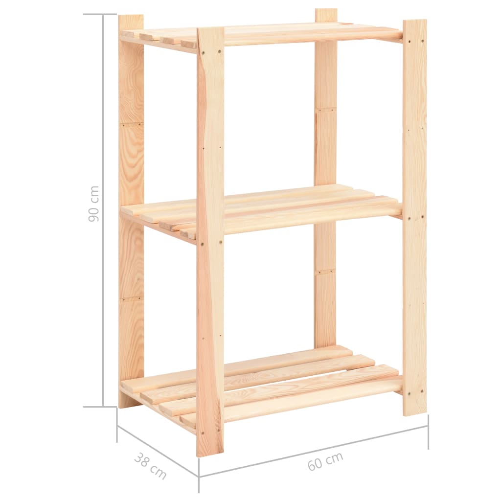 Förvaringshylla 3 Hyllor 2 St 60X38X90 Cm Massiv Furu 150 Kg
