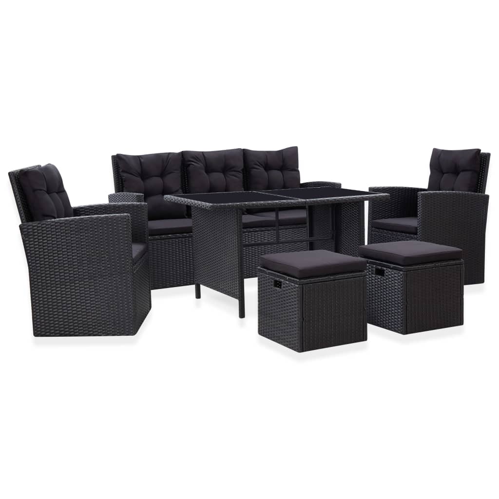 Loungegrupp För Trädgården Med Dynor 6 Delar Konstrotting Svart