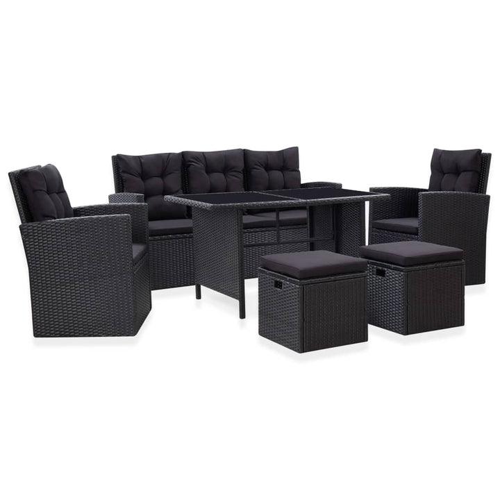 Loungegrupp För Trädgården Med Dynor 6 Delar Konstrotting Svart