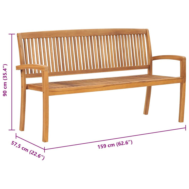 Stapelbar Trädgårdsbänk 3-Sits Massiv Teak