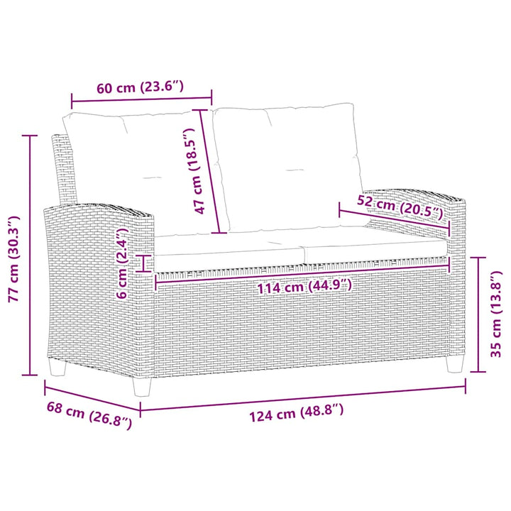 Trädgårdssoffa 2-Sits Med Dynor 124 Cm Konstrotting