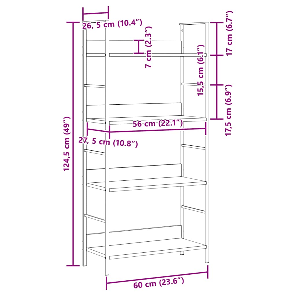 Bokhylla 4 Hyllplan 60X27,6X124,5 Cm Konstruerat Trä