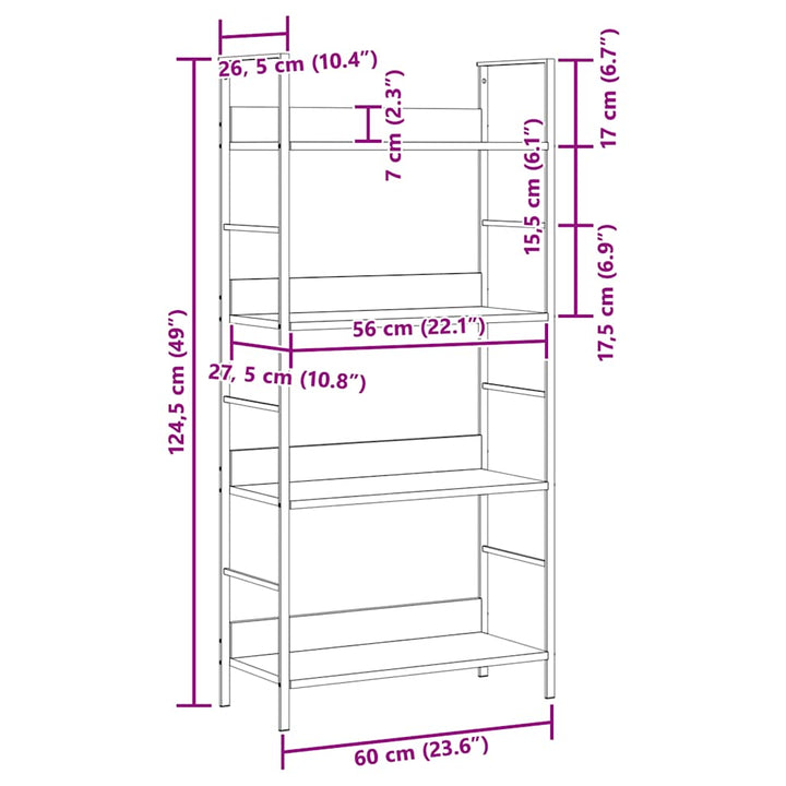 Bokhylla 4 Hyllplan 60X27,6X124,5 Cm Konstruerat Trä