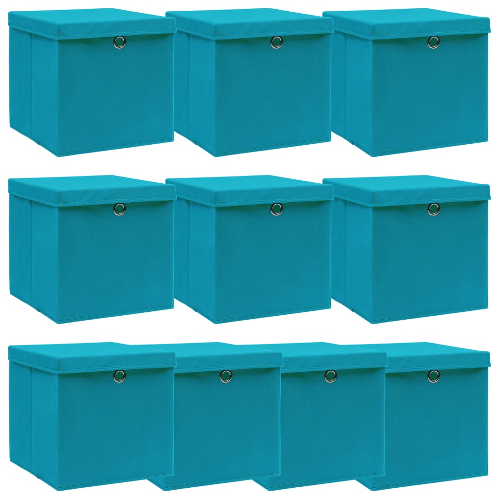 Förvaringslådor Med Lock 10 St Babyblå 32X32X32 Cm Tyg