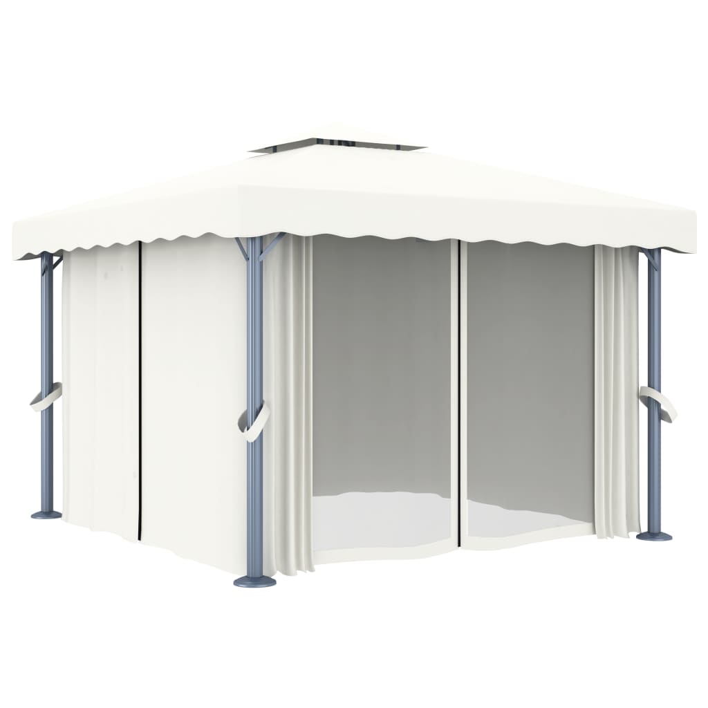 Paviljong Med Draperi Grädd Aluminium