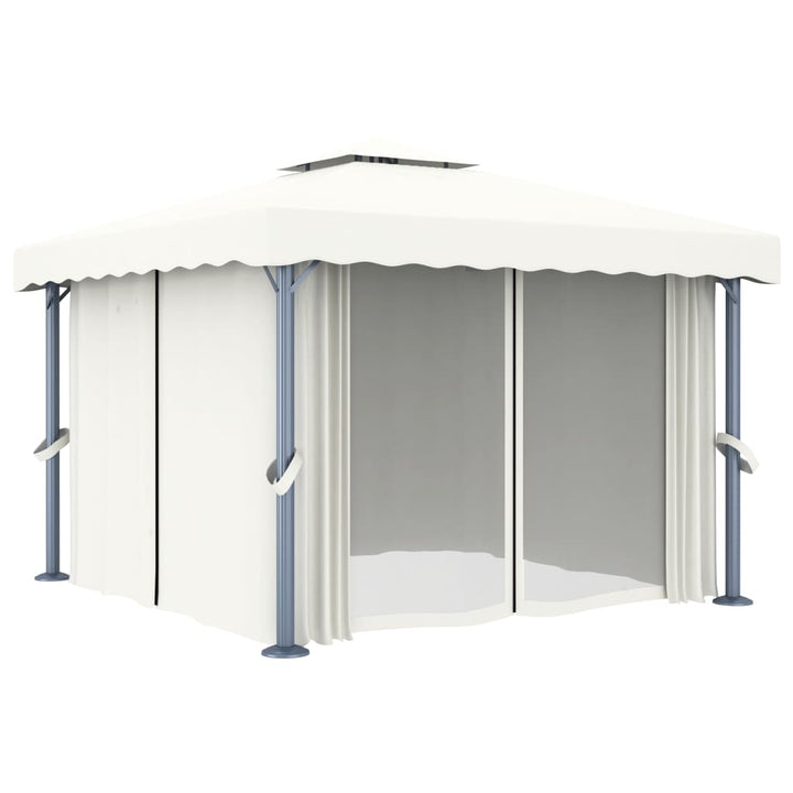 Paviljong Med Draperi Grädd Aluminium