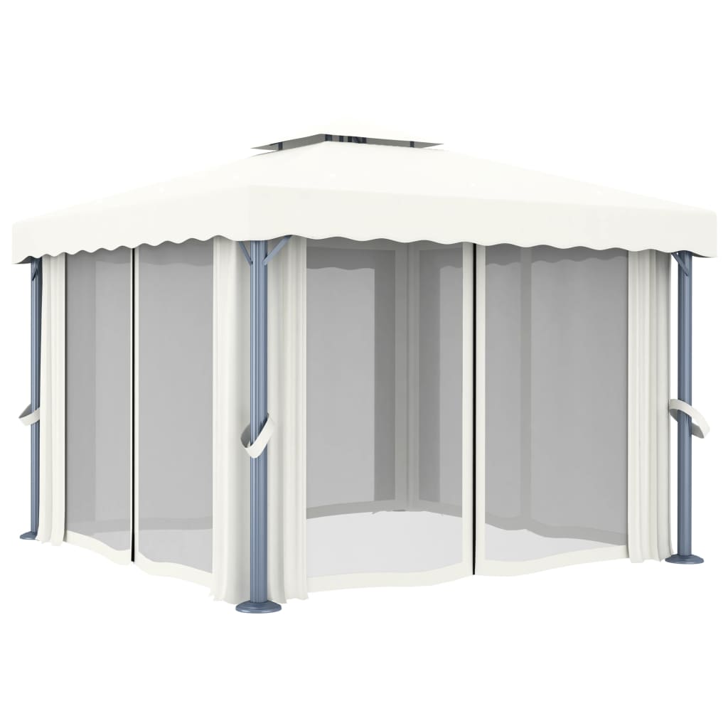 Paviljong Med Draperi Grädd Aluminium
