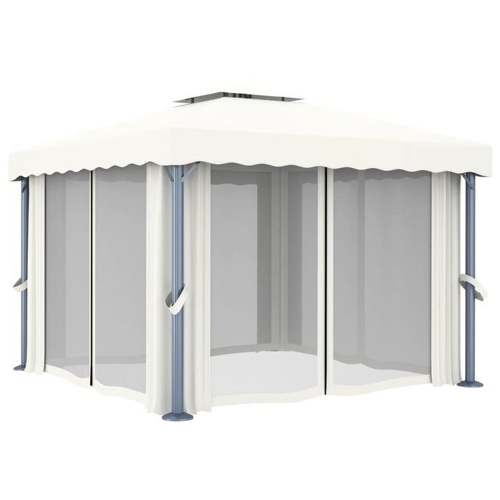 Paviljong Med Draperi Grädd Aluminium