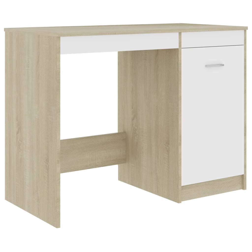 Skrivbord Vit Och Sonoma-Ek 100X50X76 Cm Konstruerat Trä