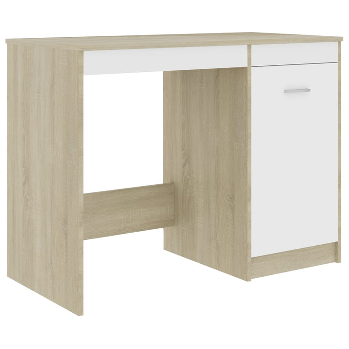 Skrivbord Vit Och Sonoma-Ek 100X50X76 Cm Konstruerat Trä