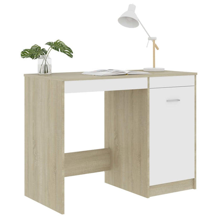 Skrivbord Vit Och Sonoma-Ek 100X50X76 Cm Konstruerat Trä