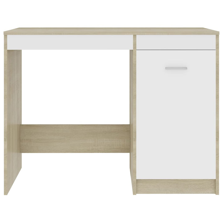 Skrivbord Vit Och Sonoma-Ek 100X50X76 Cm Konstruerat Trä