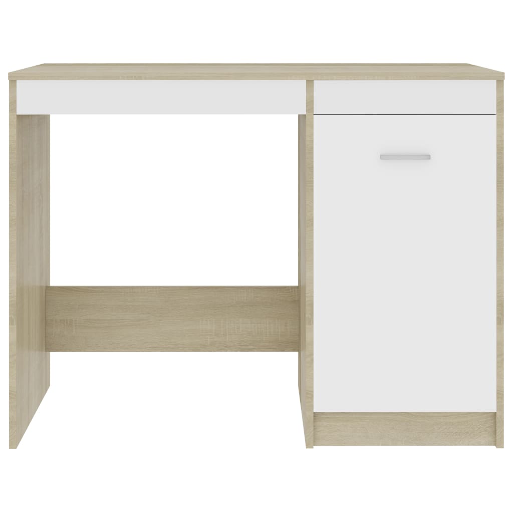 Skrivbord Vit Och Sonoma-Ek 100X50X76 Cm Konstruerat Trä