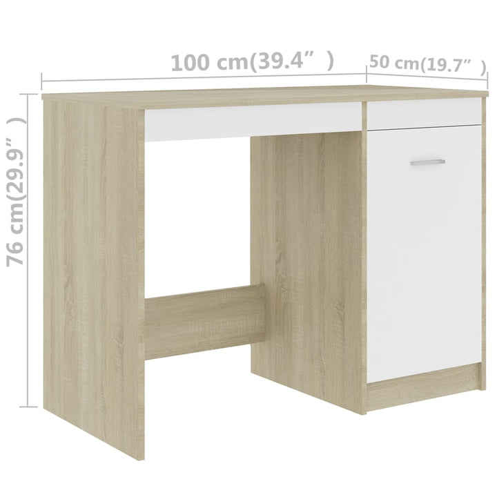 Skrivbord Vit Och Sonoma-Ek 100X50X76 Cm Konstruerat Trä