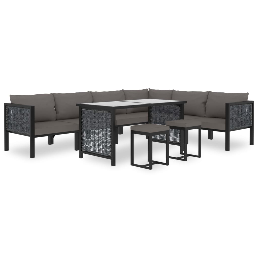 Loungegrupp 9 Delar Med Dynor Konstrotting Antracit
