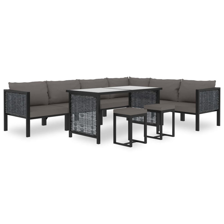 Loungegrupp 9 Delar Med Dynor Konstrotting Antracit