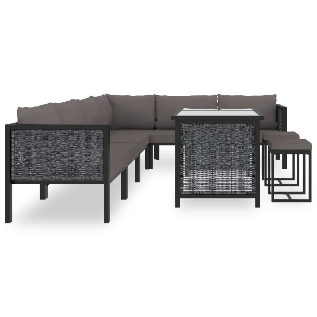 Loungegrupp 9 Delar Med Dynor Konstrotting Antracit
