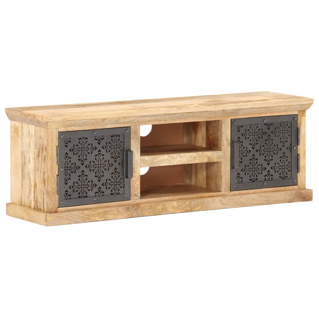 Tv-Bänk Med Ståldörrar 120X30X40 Cm Massivt Mangoträ